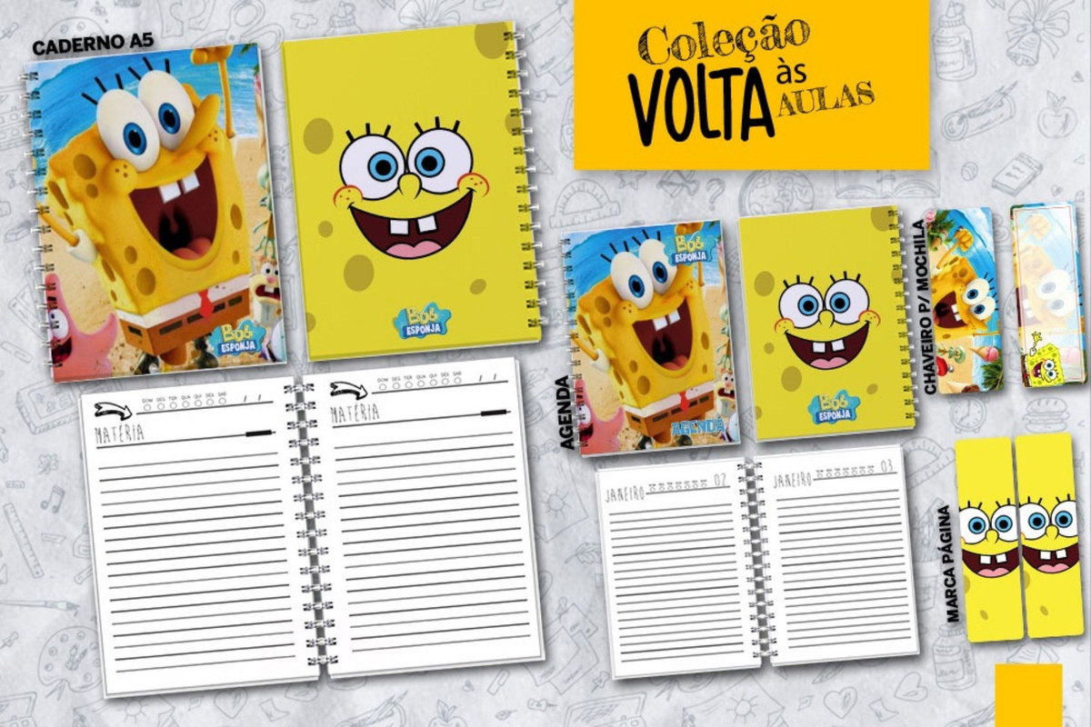 Arquivo Kit Encardenação/etiqueta Escolar Bob Esponja #15759