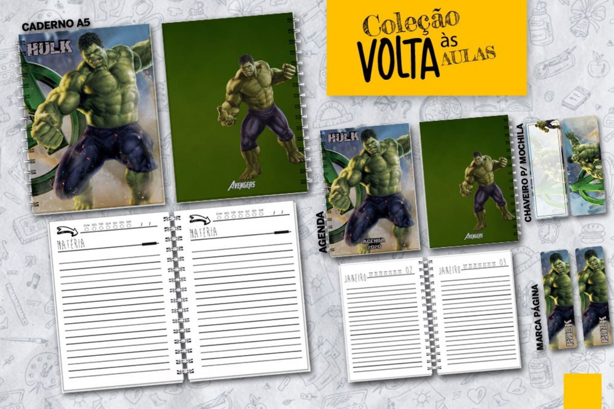 Arquivo Kit Encardenação/etiqueta Escolar Hulk #15750