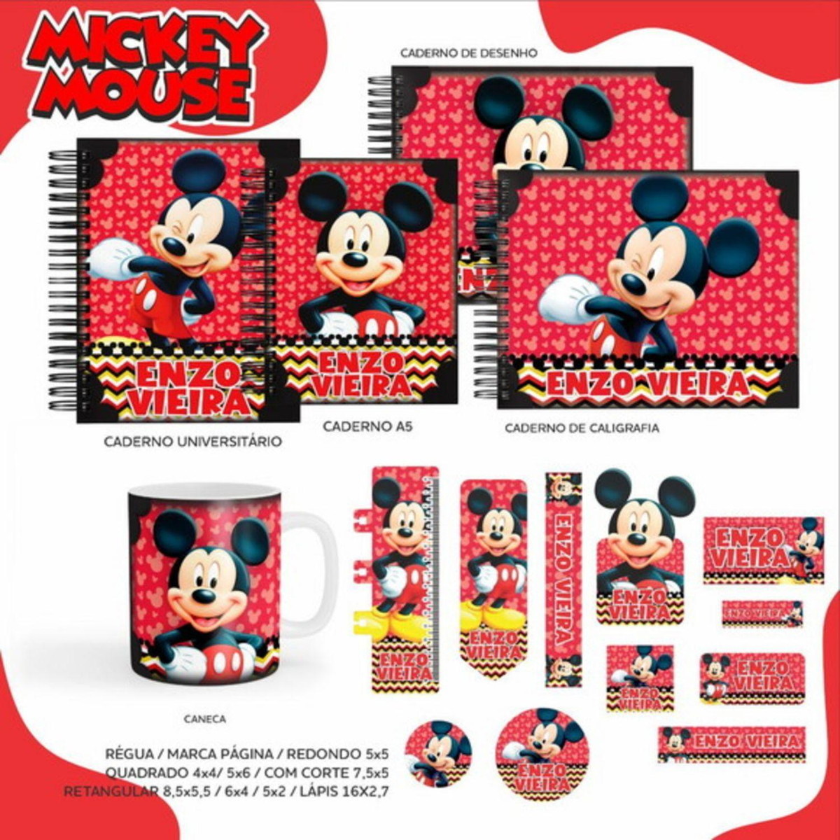 Arquivo Kit Encardenação/etiqueta Escolar Mickey #11340