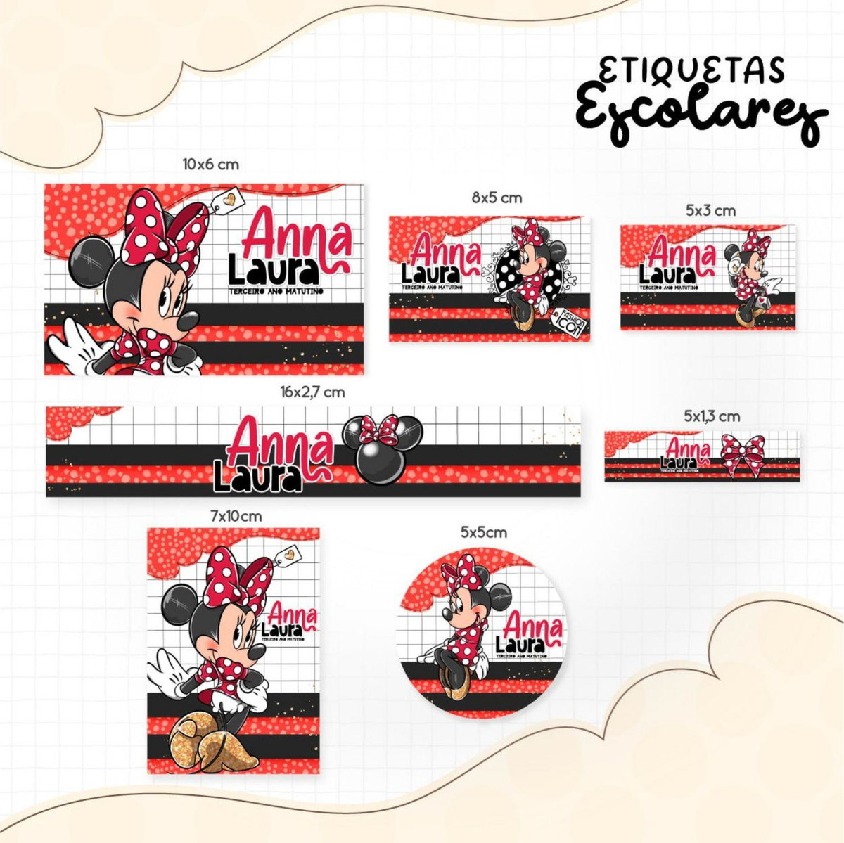 Arquivo Kit Encardenação/etiqueta Escolar Minnie #14649