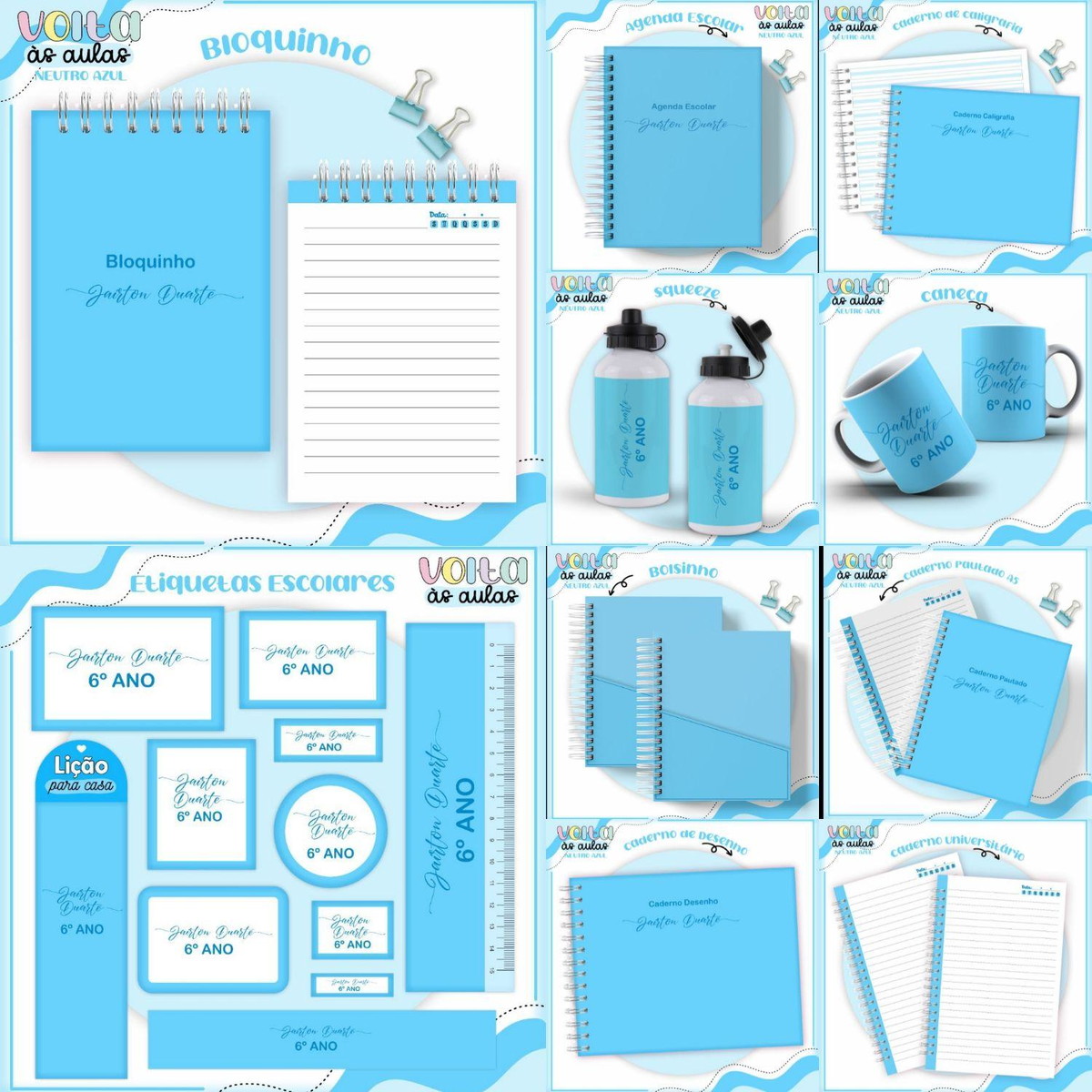 Arquivo Kit Escolar Completo Tema Neutro Azul #16866
