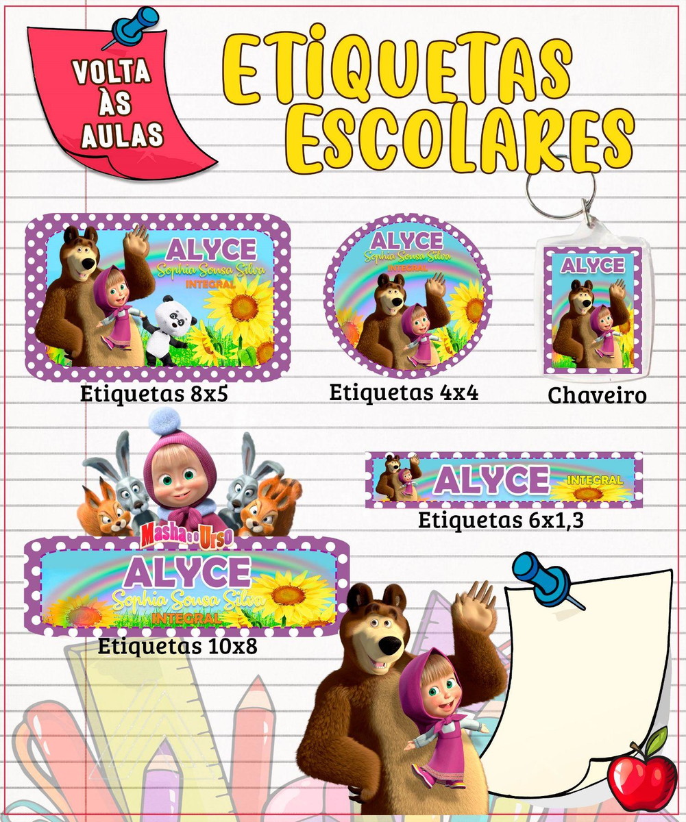 Arquivo Kit Etiqueta Escolar Marsha e o Urso 2023 #15691