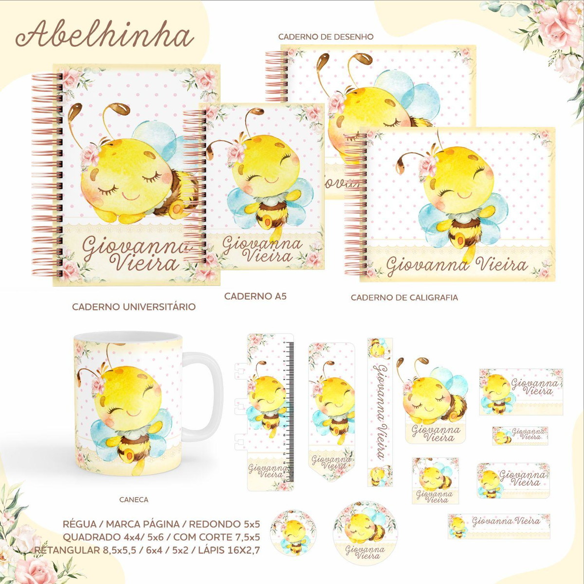 ARQUIVO KIT ETIQUETAS ESCOLARES ABELHINHA #11319