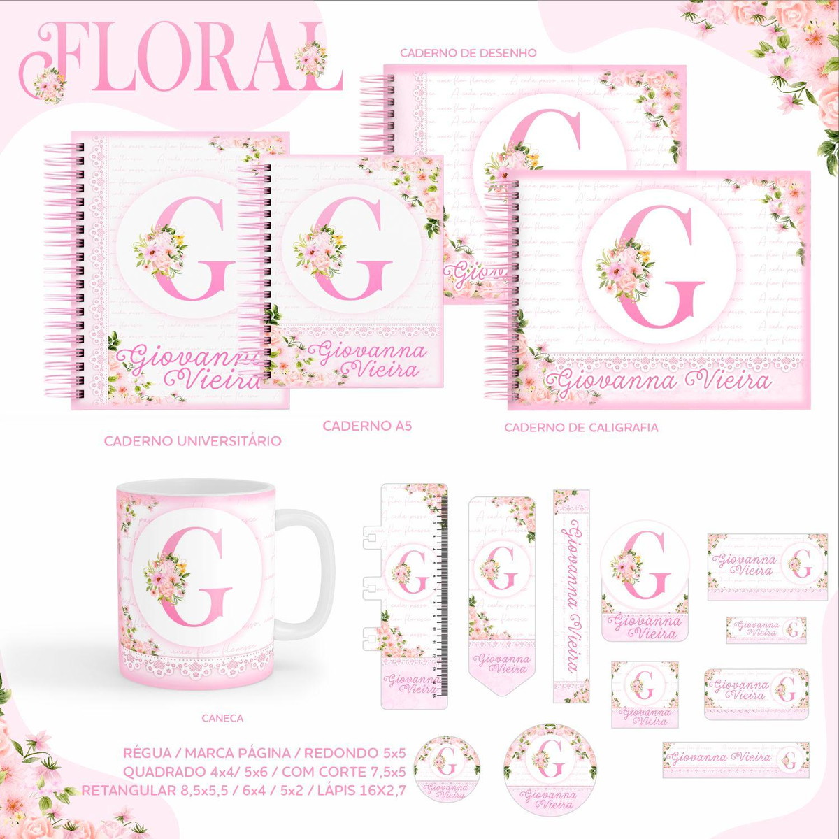 Arquivo Kit Etiquetas Escolares Floral com Letra #11333