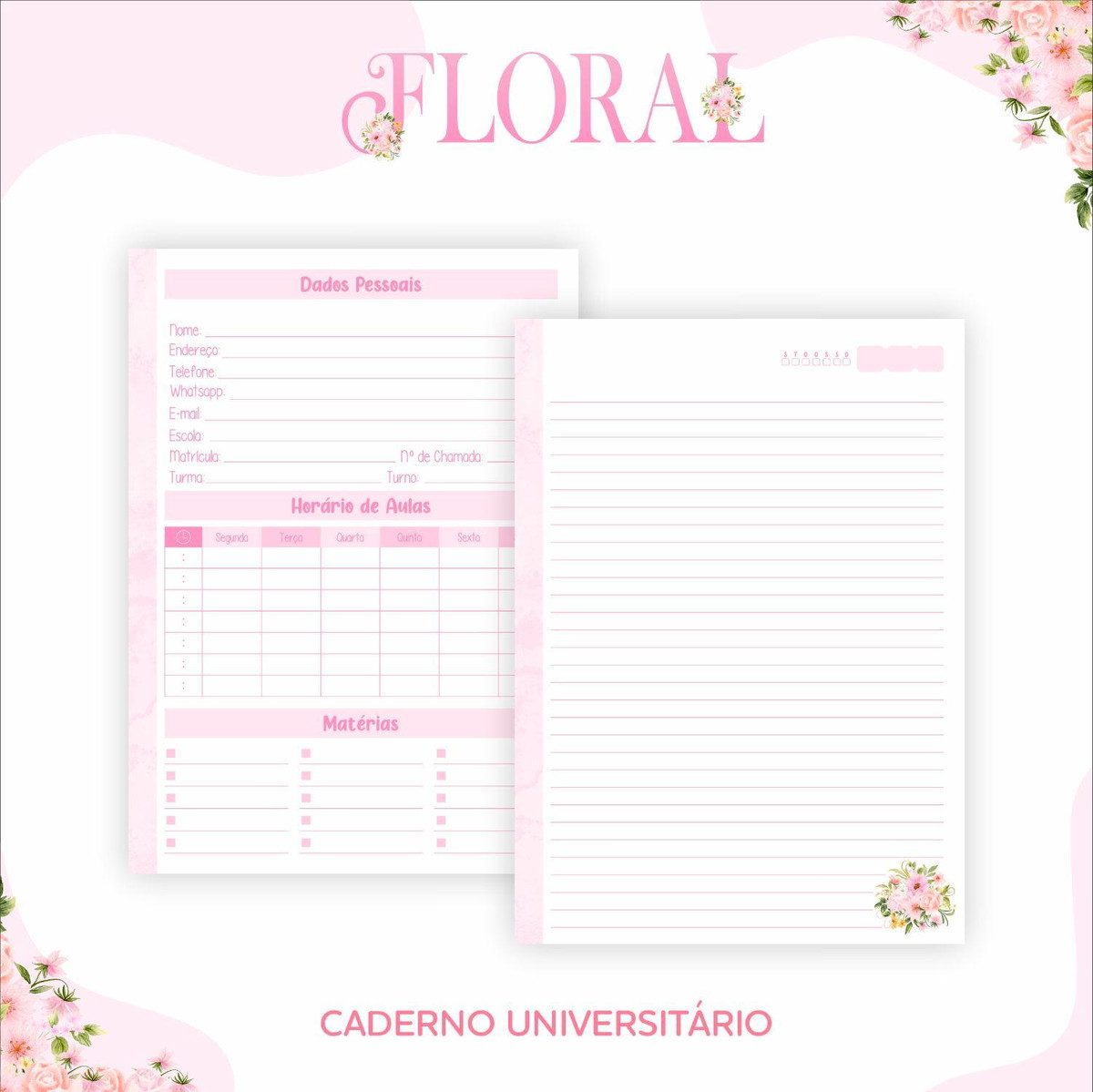 Arquivo Kit Etiquetas Escolares Floral com Letra #11333 - Imagem 3