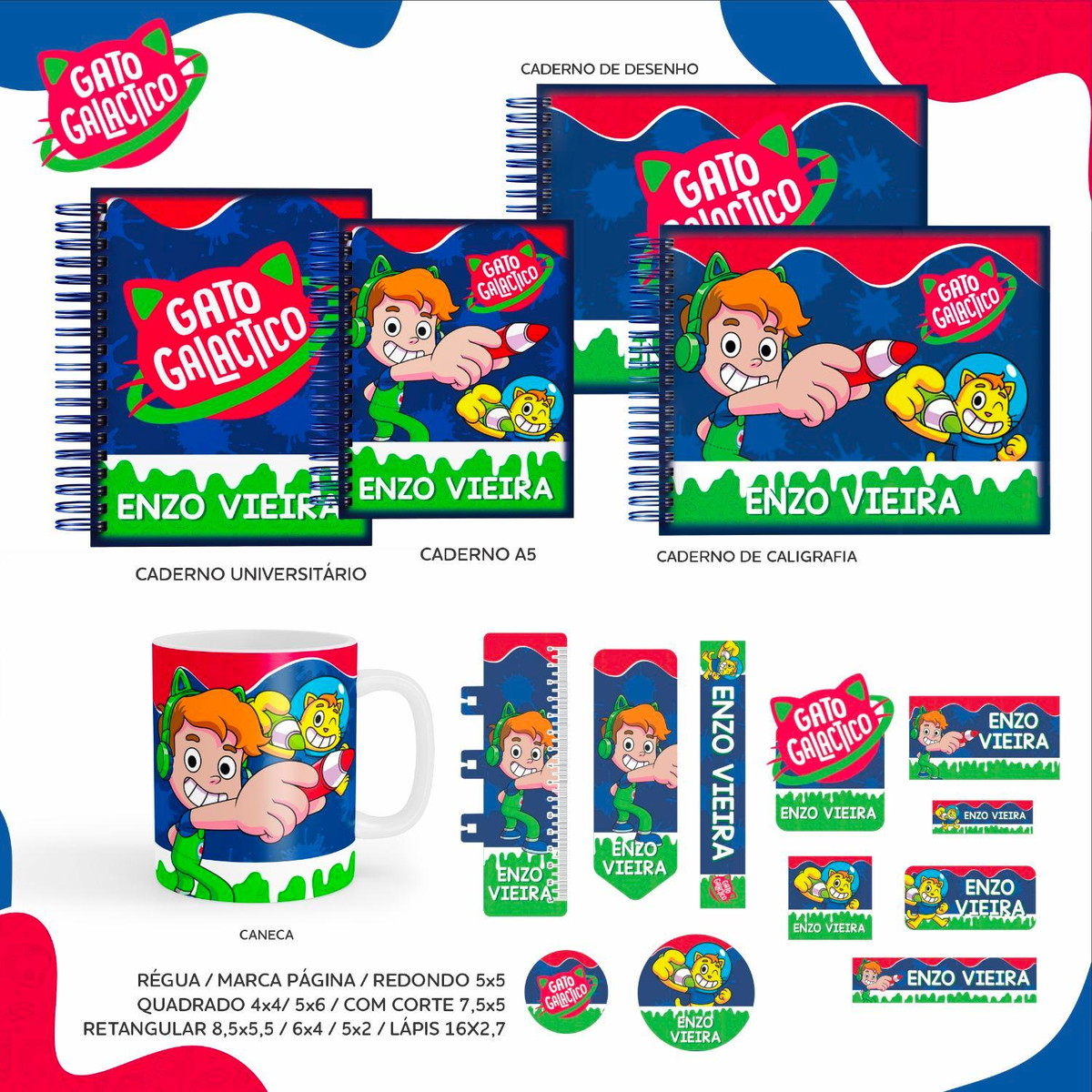 Arquivo Kit Etiquetas Escolares Gato Galactico #11330