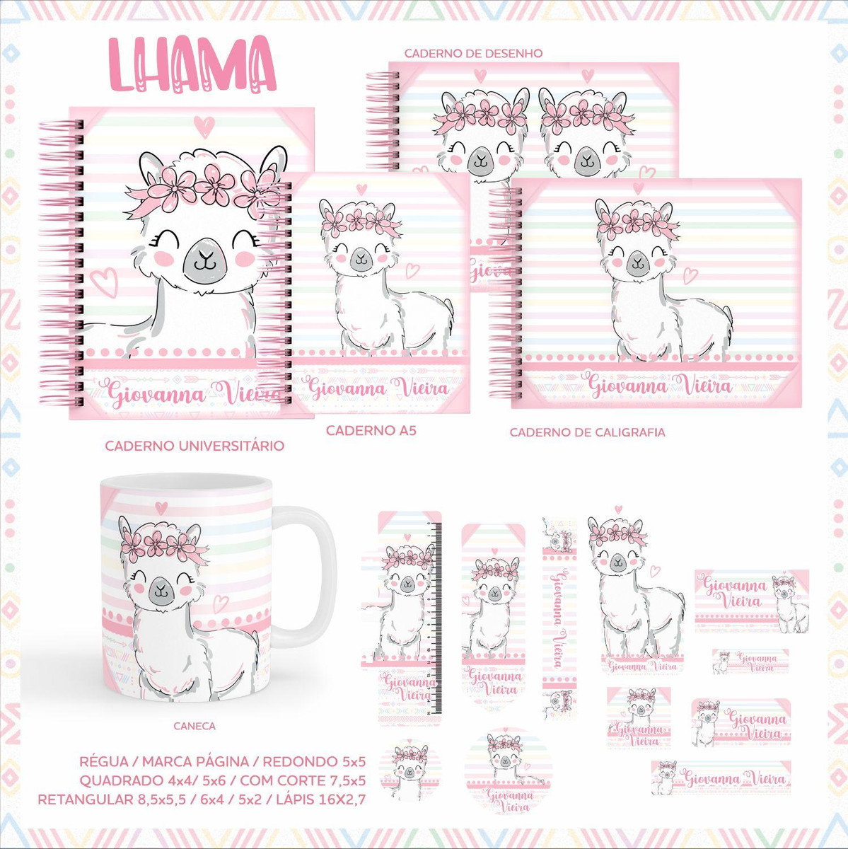 Arquivo Kit Etiquetas Escolares Lhama #11343