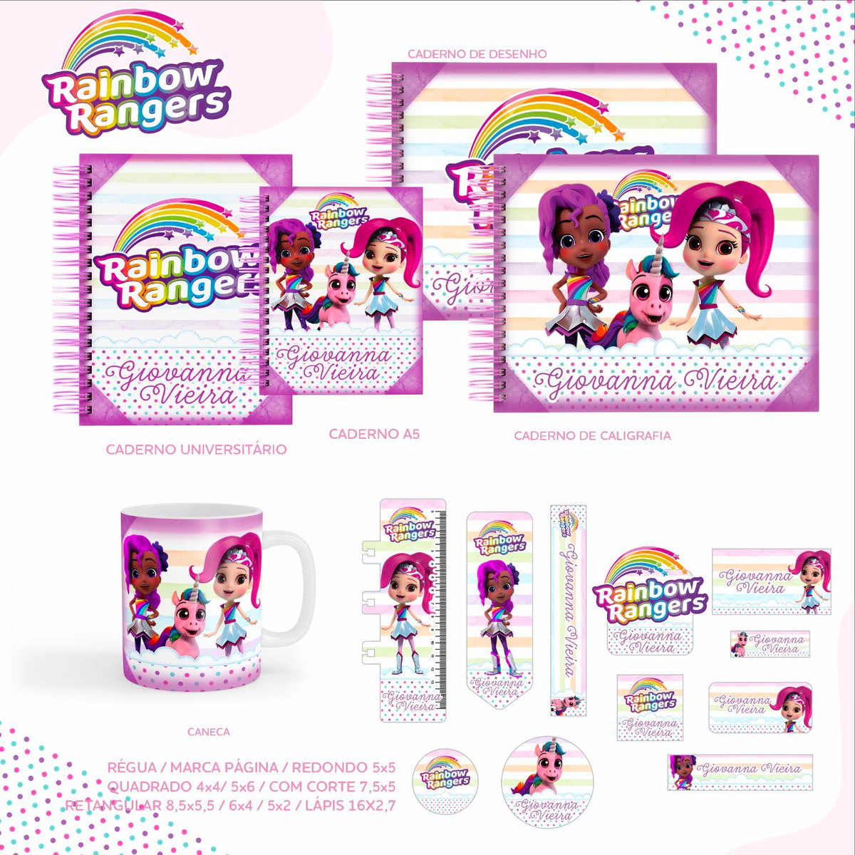 ARQUIVO KIT ETIQUETAS ESCOLARES RAINBOW RANGERS #11328