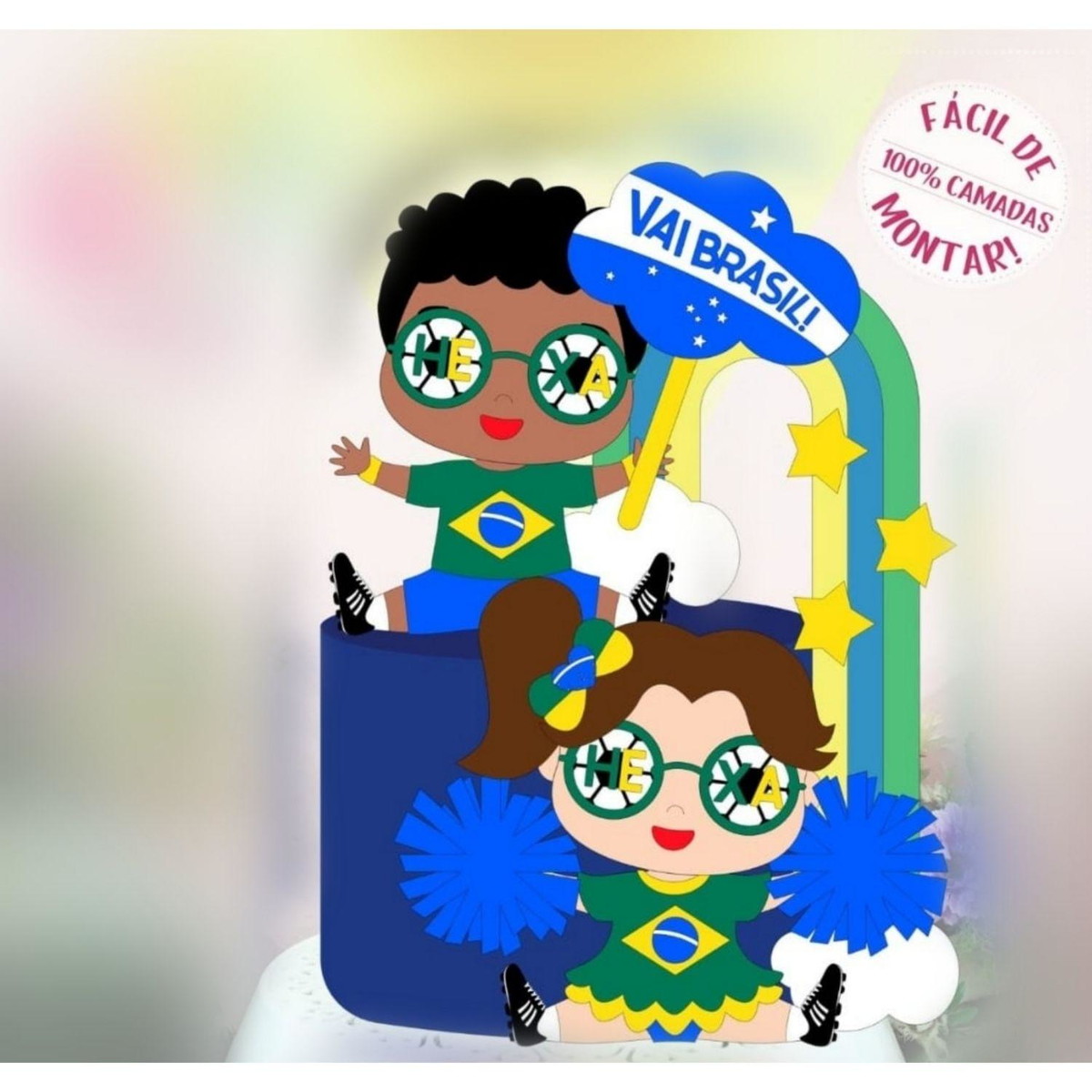 Arquivo Topo de Bolo Casal Brasil Copa do Mundo 2022 #15458