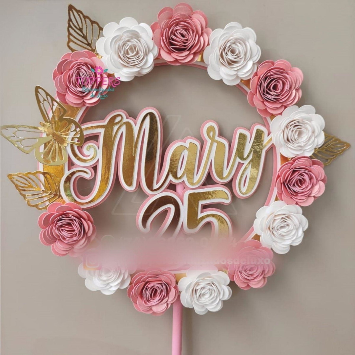 ARQUIVO TOPO DE BOLO CIRCULAR COM FLORES DIA DAS MÃES #13984