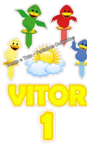 Arquivo Topo de Bolo Patinhos Coloridos Bento e Toto #17180