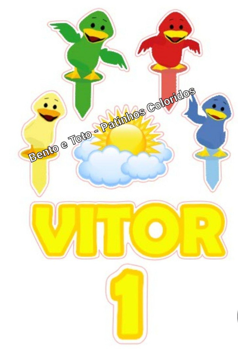 Arquivo Topo de Bolo Patinhos Coloridos Bento e Toto #17180