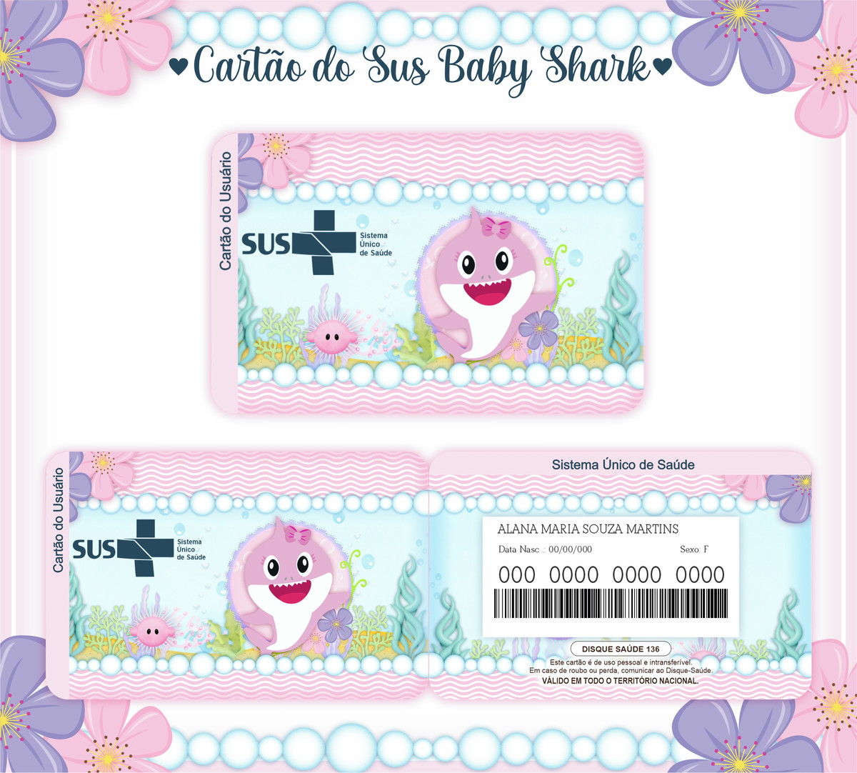 Cartão SUS Baby Shark Menina