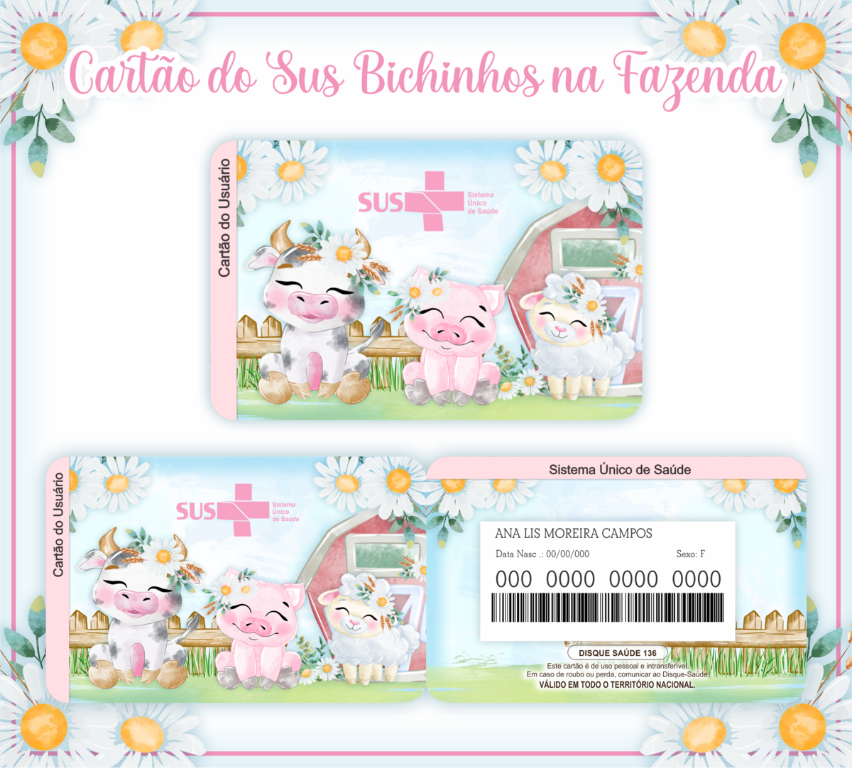 Cartão SUS Bichinhos na Fazenda