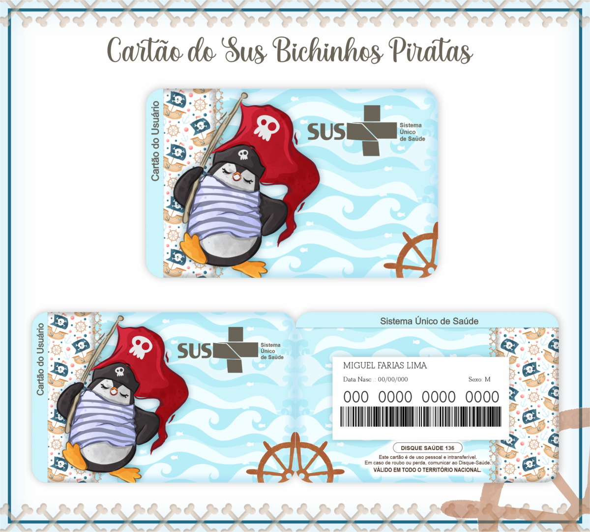 Cartão SUS Bichinhos PIrata