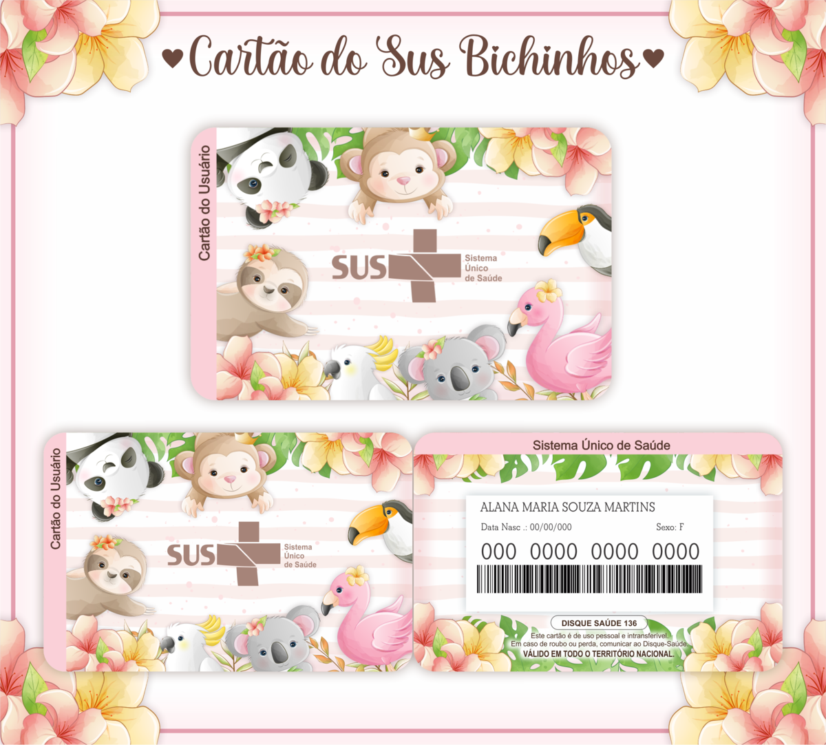 Cartão SUS Bichinhos
