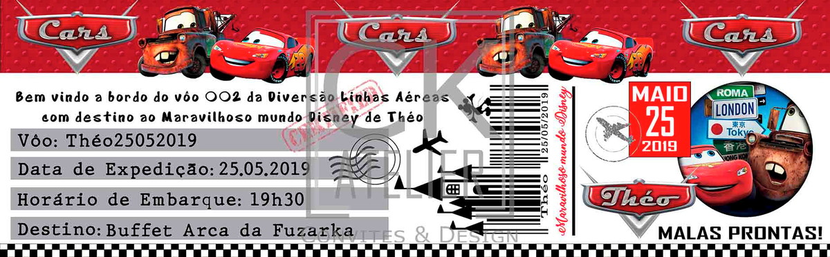 Convite Carros Ticket