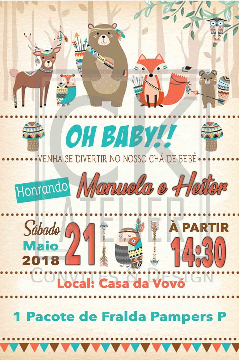 Convite Chá de Bebe cute