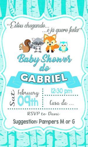 Convite Chá de Bebe Cute Woodland