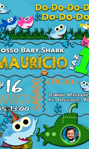 Convite Digital Baby Shark tubarâo