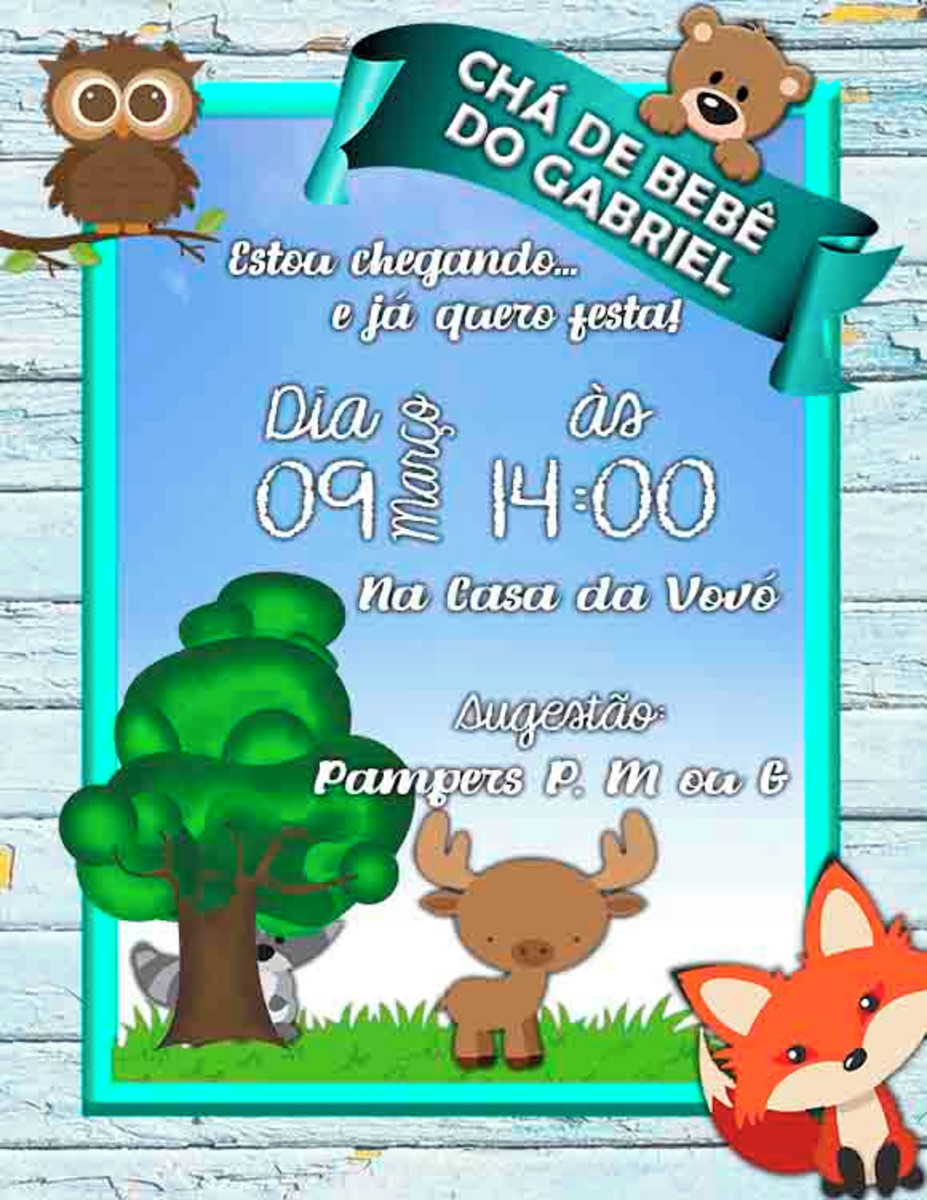 Convite Digital Chá de Bebê Animais Cute