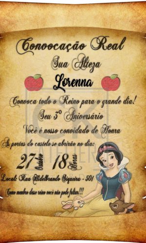 Convite Digital Pergaminho Branca de Neve