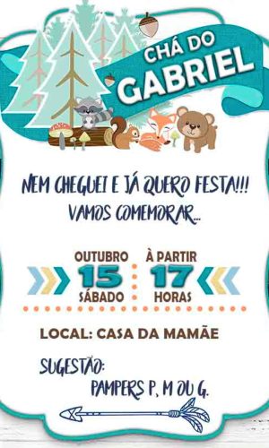 Convite Digital Chá de Bebê Animais Cute