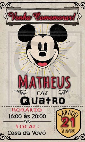 Convite Digital Mickey Vintage