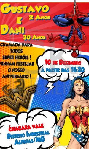 Convite Digital Mulher Maravilha e Homem Aranha
