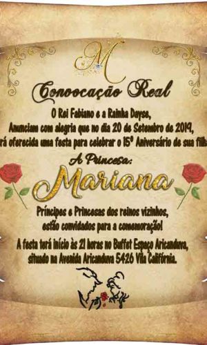 Convite Digital Pergaminho Bela e a Fera