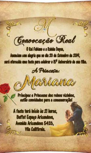 Convite Digital Pergaminho Bela e a Fera