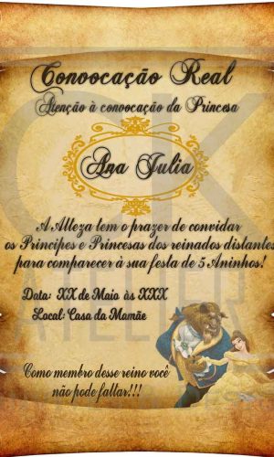 Convite Digital Pergaminho Bela e a Fera