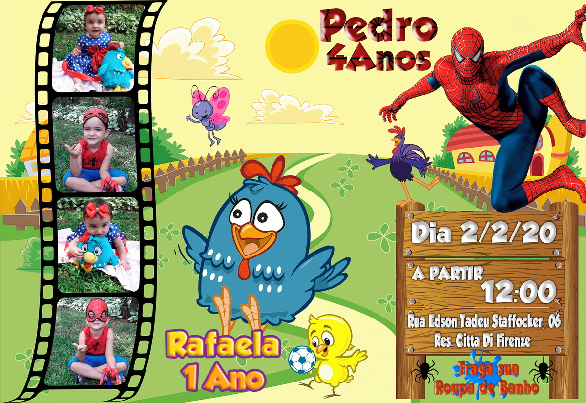 Convite Galinha Pintadinha e Homem Aranha