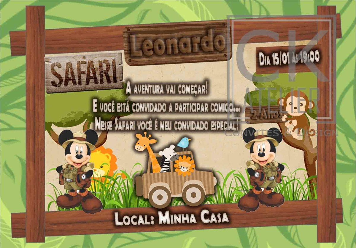 Convite Mickey Safari