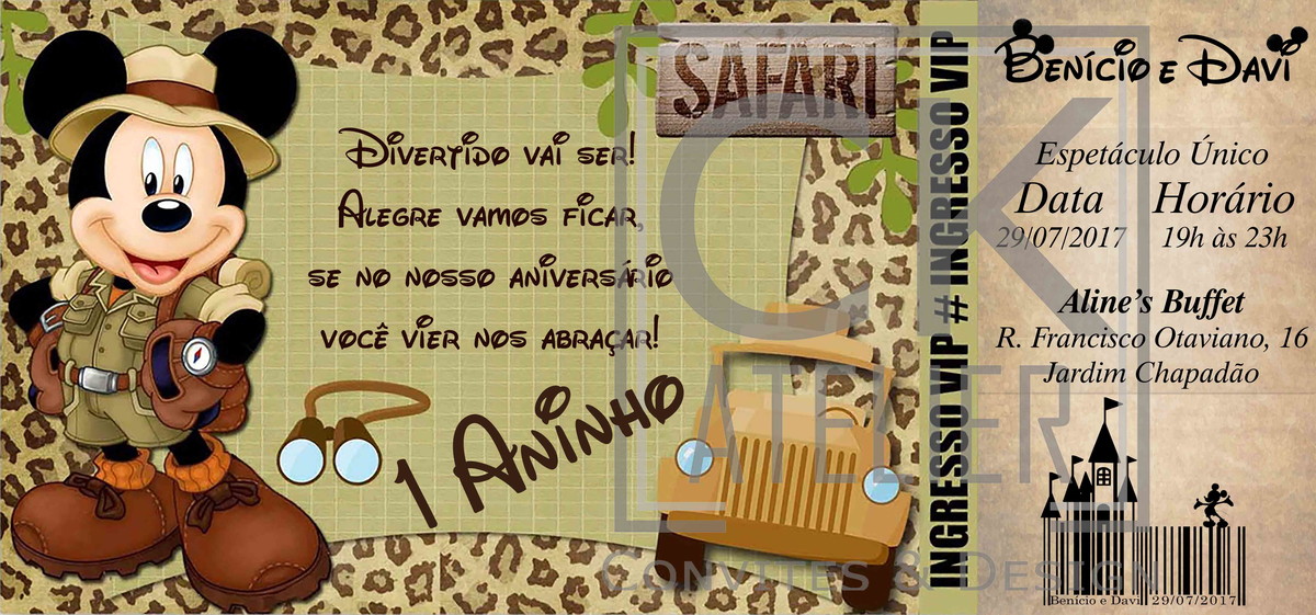 Convite Mickey Safari