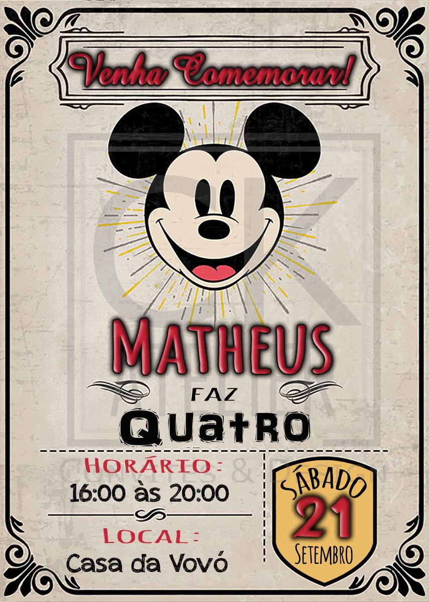 Convite Mickey Vintage