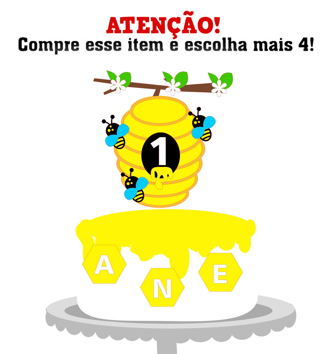 KIT C/ 5 ARQUIVO DE CORTE: TOPO DE BOLO ABELHINHA 002 - Imagem 2