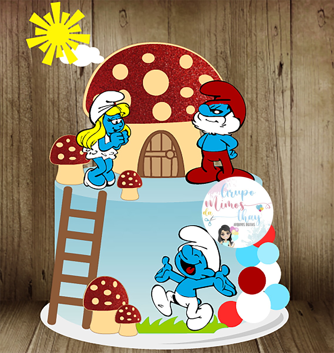 KIT C/ 5 ARQUIVO DE CORTE: TOPO DE BOLO SMURFS 002