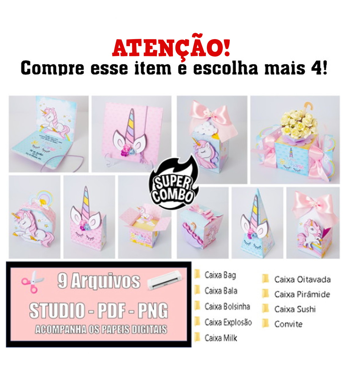 Kit c/ 5: Arquivo de corte Unicórnio 3