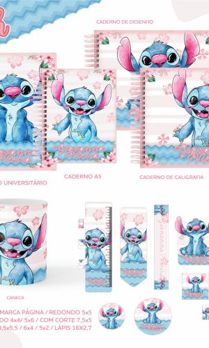 Kit c/ 5 Arquivos de corte: 09 - ETIQUETAS ESCOLARES STITCH