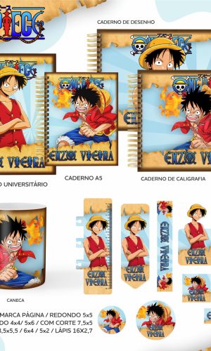 Kit c/ 5 Arquivos: 13 - KIT ESCOLAR ETIQUETAS ONE PIECE