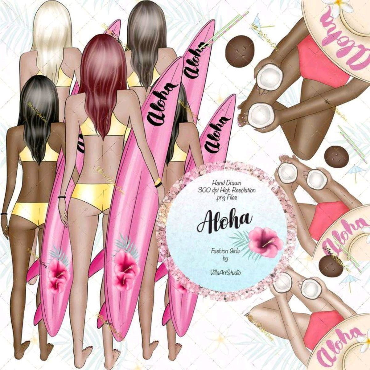 Kit Clipart - Scrapbook Surf Aloha Fashion Girls (#344) - Imagem 3