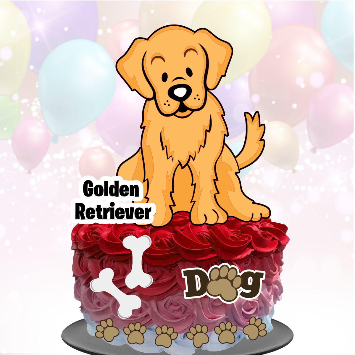 Topo de Bolo Cachorrinho (Golden)