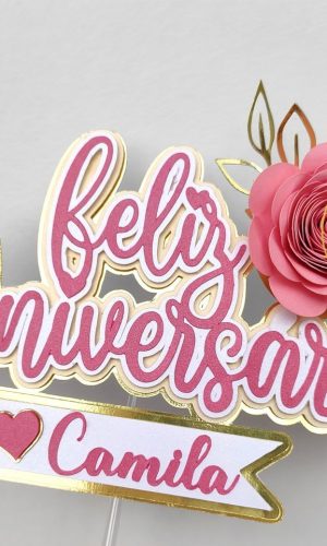 Topo de Bolo Feliz Aniversario