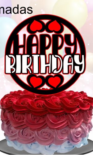 Topo de Bolo Happy birthday (Circulos e geometricos)