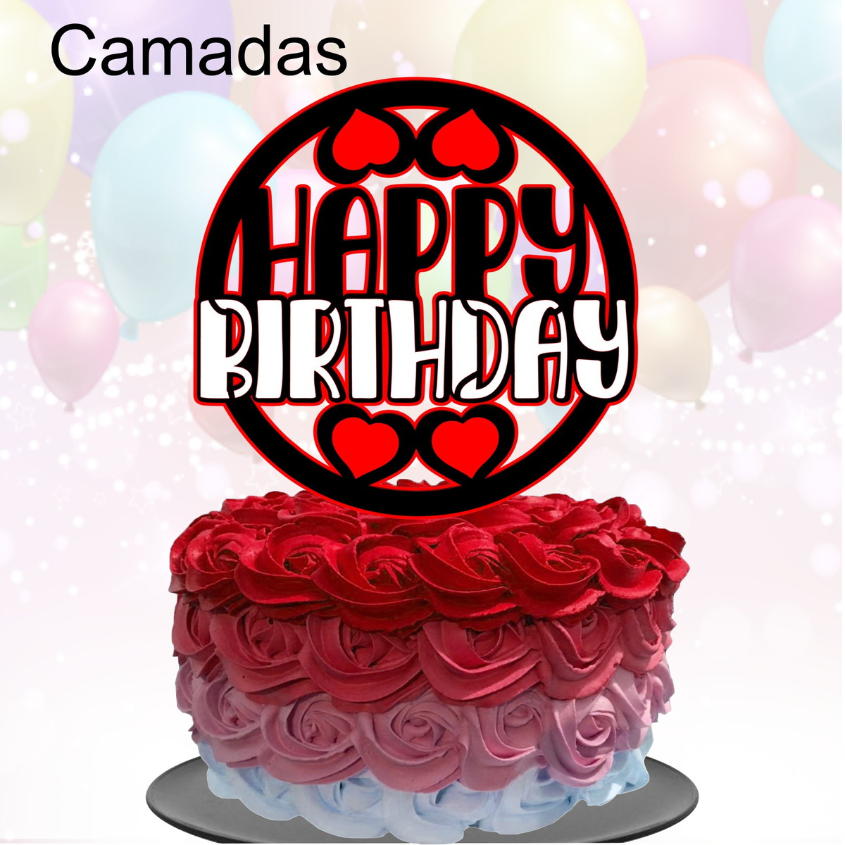 Topo de Bolo Happy birthday (Circulos e geometricos)