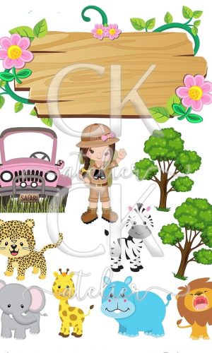 Topo de Bolo Safari Menina