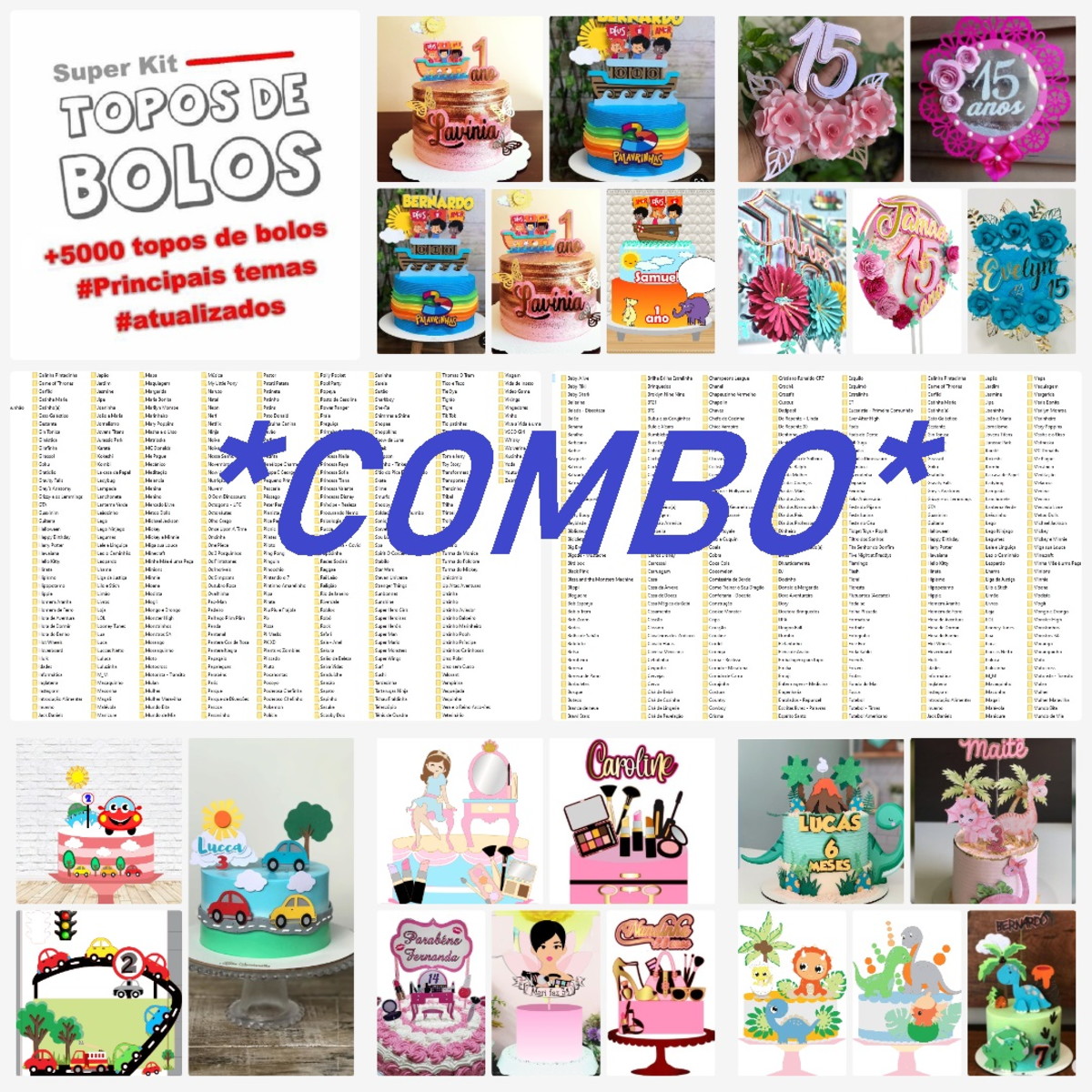 Arquivo de Corte Topo de Bolo Pack Temas de A/z