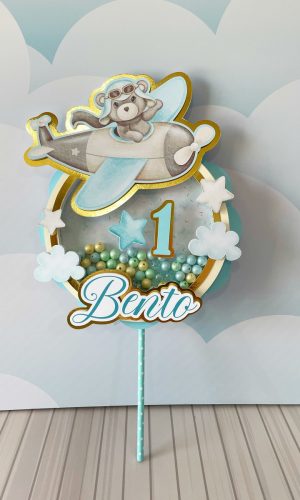 Topo de Bolo Ursinho Aviador