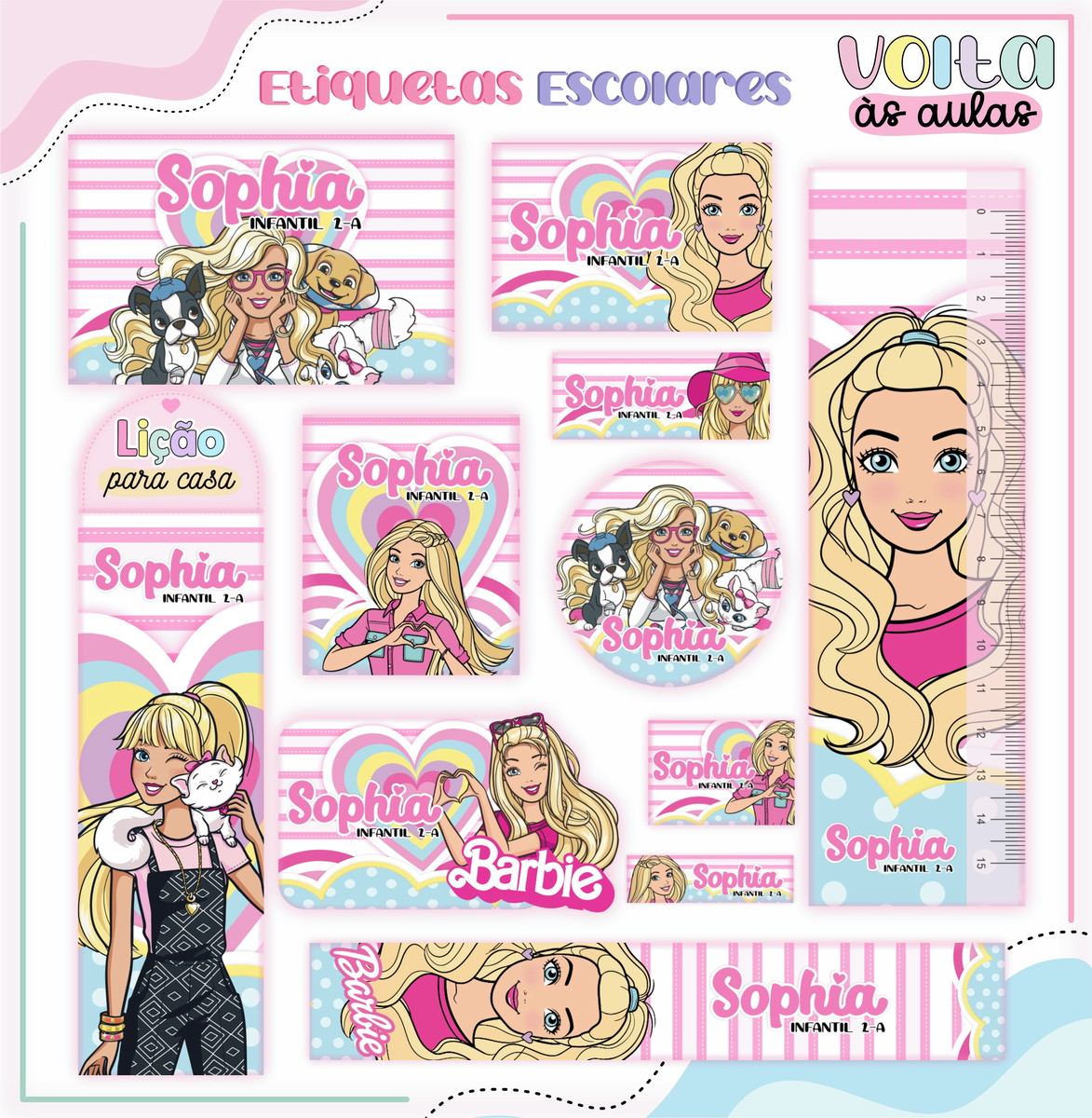 Arquivo de Corte - Etiqueta Escolar (barbie) F